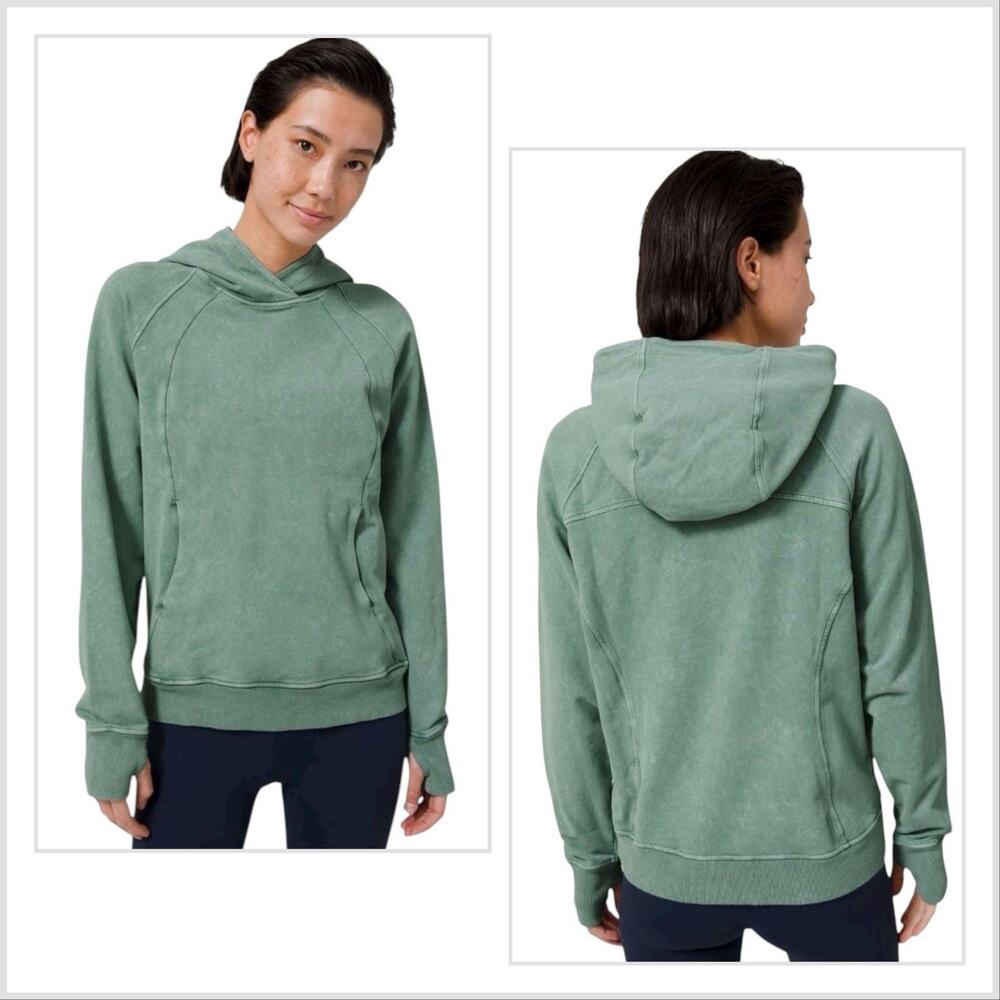Lululemon Scuba Sweatshirt Pullover Hoodie Washed Green Kangaroo Pockets Size 10